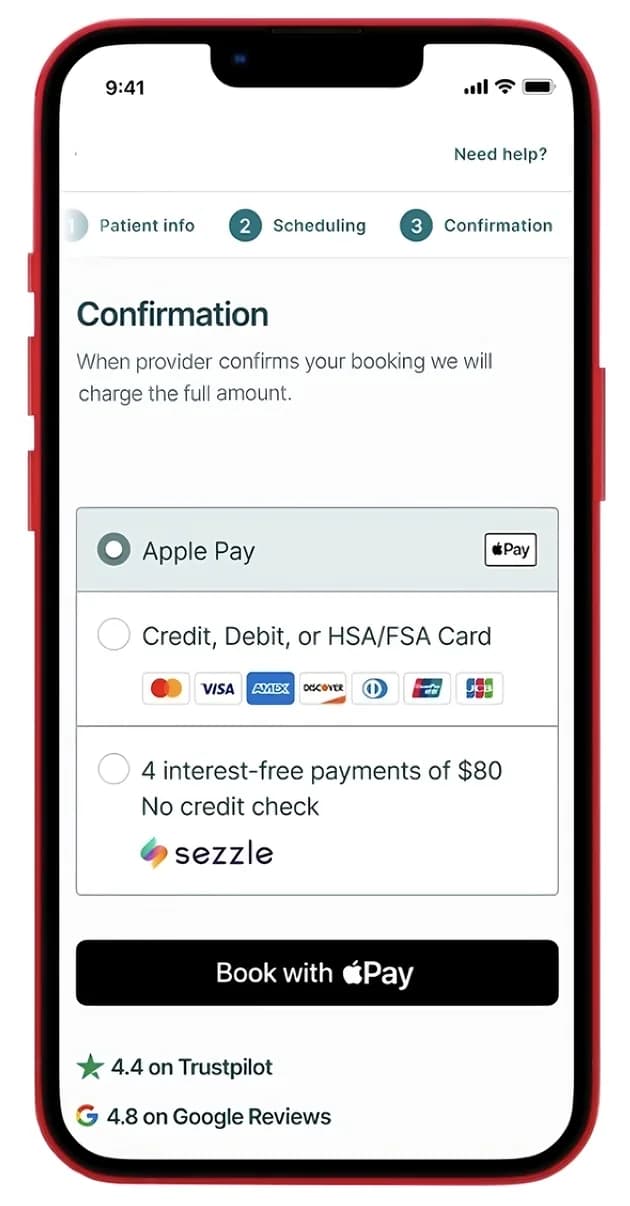 Illustrative phone screen showing a booking and payment preview