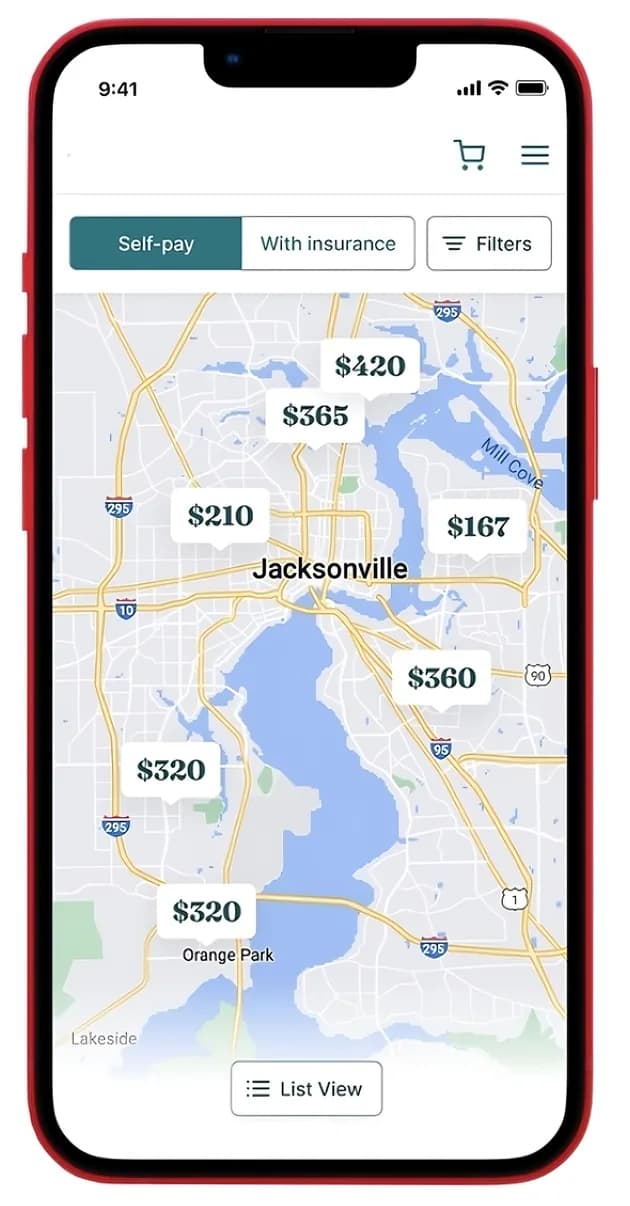 Illustrative phone screen showing cash prices on a map
